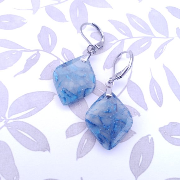 Cloudy Sapphire Blue | Polymer Clay Drop Earrings - Picture 1 of 1